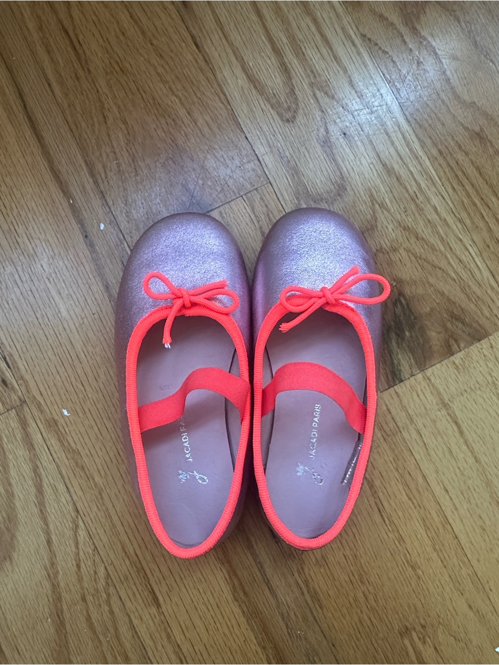 Jacadi Rose Gold Ballet Flats with Neon Coral Trim NWOT